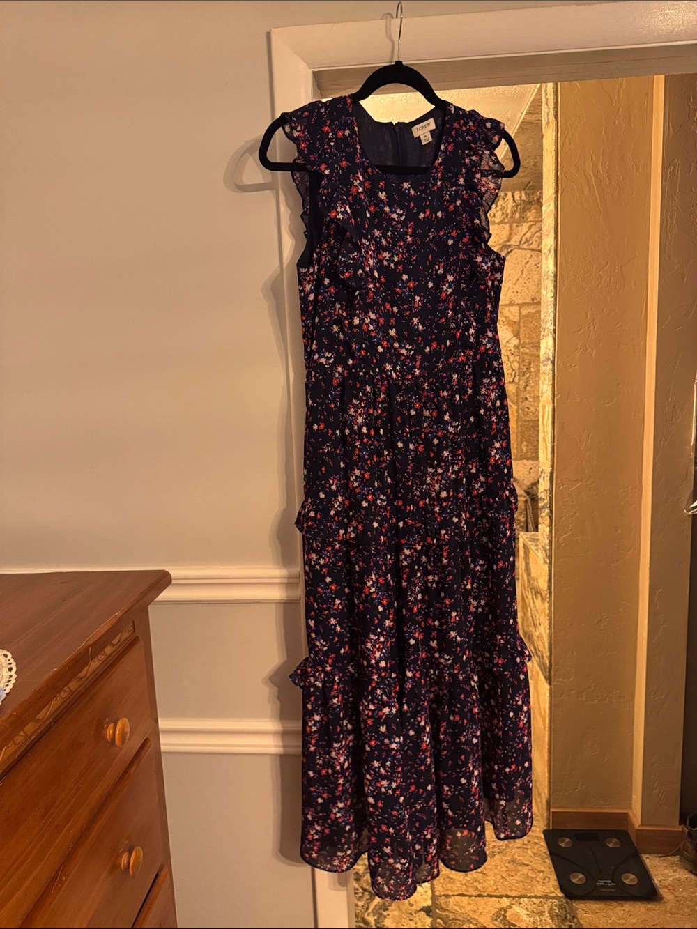 J. Crew Navy Floral Ruffle Tiered Maxi Dress